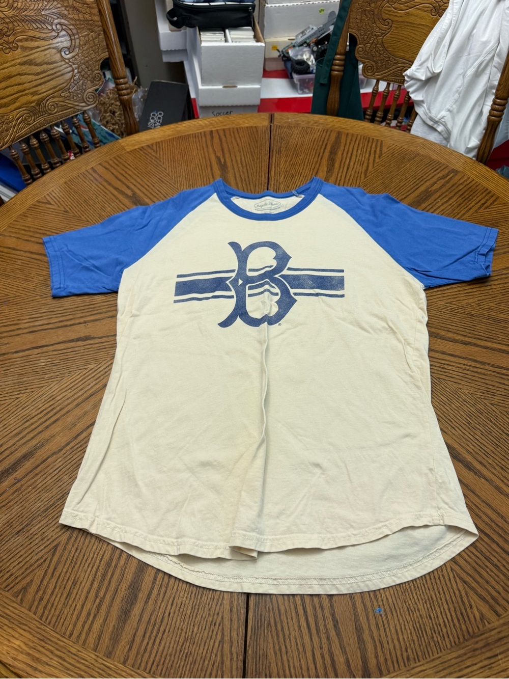 Majestic Thread Jackie Robinson Men's Cream and Blue Raglan Long Sleeve Tee
